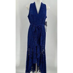 NWT Taylor Dress Bright Blue Lace V-neck Sleeveless Full Skirt Tie Belt Sz 4